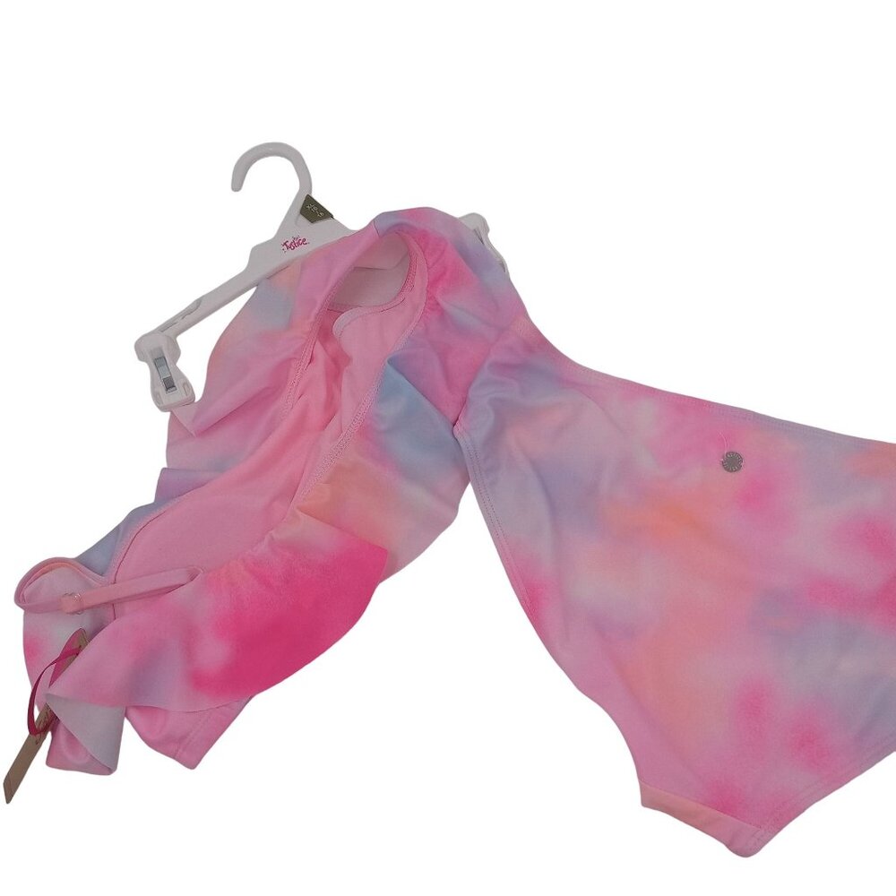 New Justice Girls Pink 2 Piece Bikini Size XL 16 18 Asymmetrical Ruffle Tie Dye - Picture 7 of 12
